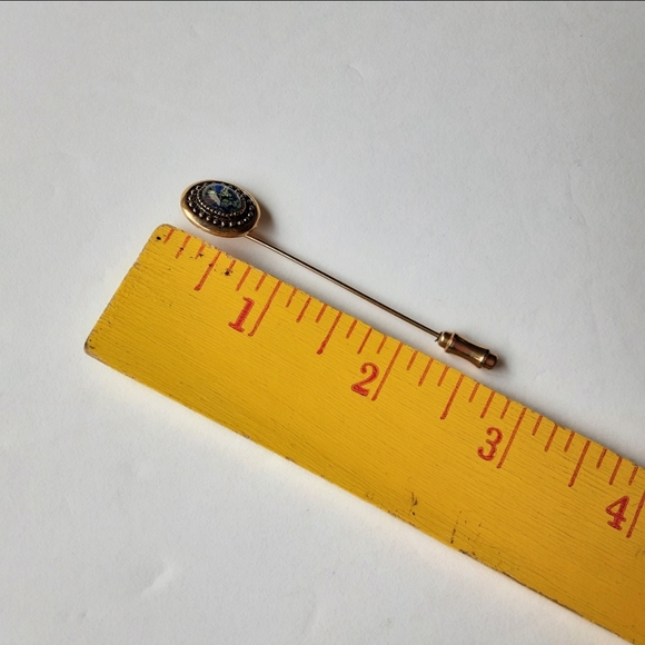 Vintage Faux Opal Geographic Mutlicolor Stone Oval Gold Tone Stick Pin Brooch - Picture 6 of 6